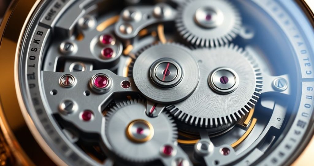 AI generated (Gemini + Flux) featured image for: Orijinal ETA Otomatik Saatler: Kalite ve Bakım Rehberi (Prompt: A **high resolution, macro photography** image showing **the exposed, intricate automatic movement o)