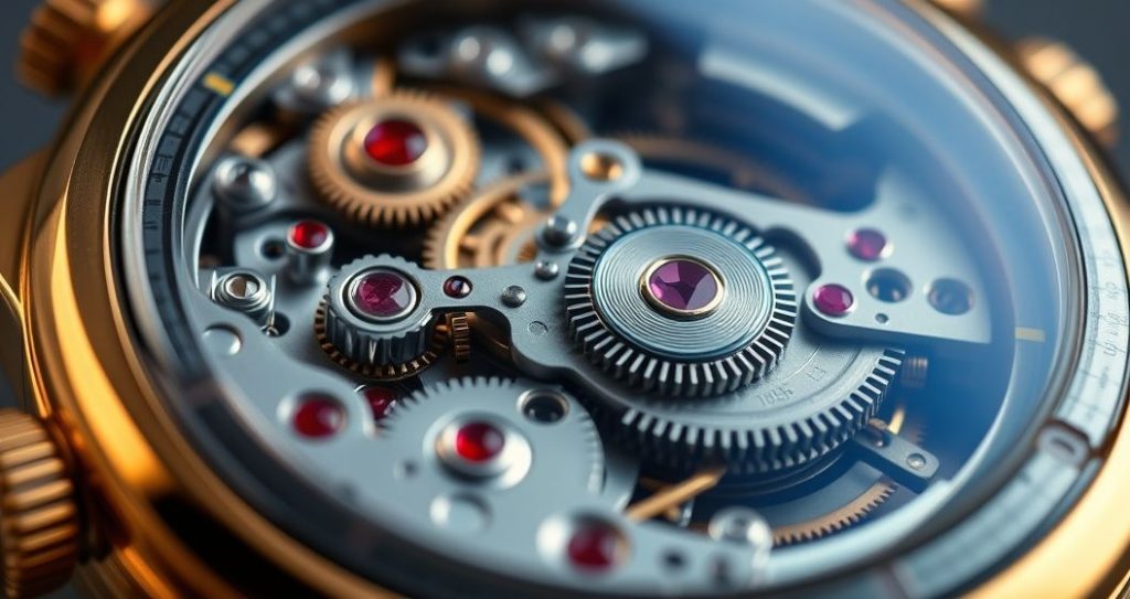AI generated (Gemini + Flux) featured image for: Replika Saat Seçimi: Mekanizma ve Kalite Sırları (Prompt: A luxurious, hyper realistic macro shot image showing a masterfully crafted replica timepiece partia)