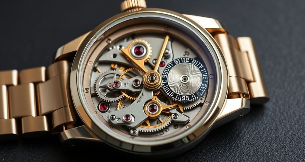 AI generated (Gemini + Flux) featured image for: Replika Saatlerde ETA Farkı: Kalite ve Güvenin Sırrı (Prompt: A **luxury product photography** image showing **a high quality replica watch with its intricate ETA)