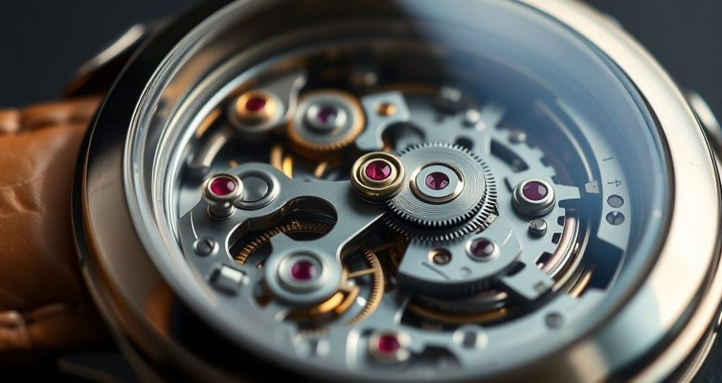 AI generated (Gemini + Flux) featured image for: Replika Saatlerde ETA Gücü: Mekanik Harikalar ve Bakım İpuçları (Prompt: A high detail macro photograph image showing the intricate exposed mechanical movement of a luxury r)