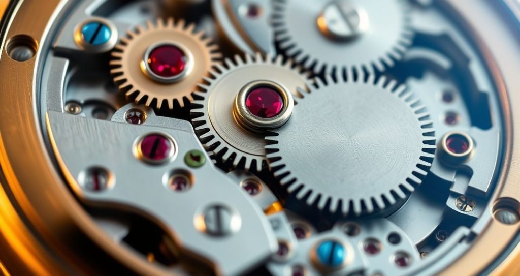 AI generated (Gemini + Flux) featured image for: Swiss Made ETA Mekanizması: Saat Tutkunlarının Tercihi (Prompt: A hyper realistic macro photography image showing an intricate Swiss Made ETA watch movement. A prom)