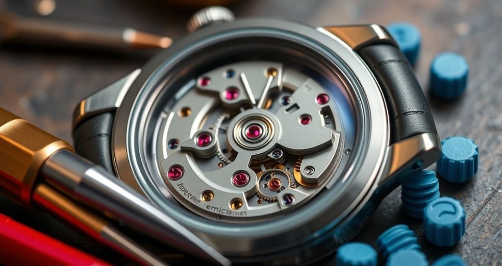 AI generated (Gemini + Flux) featured image for: Yüksek Kalite Replika Saatler: ETA Mekanizması Farkı (Prompt: A **macro shot, high resolution product photography** image showing a meticulously crafted replica w)