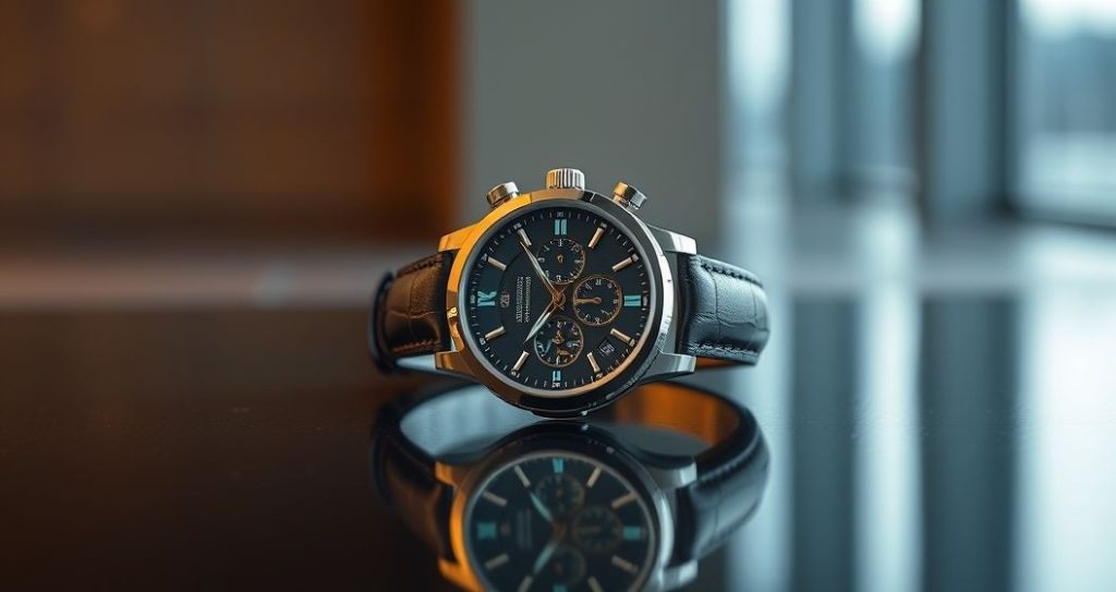 AI generated (Gemini + Flux) featured image for: Yüksek Kalite Replika Saatler: Lüks ve Erişilebilirliği Buluşturan Sanat (Prompt: A **masterful product photography** image showcasing a **premium replica wristwatch**, centrally com)