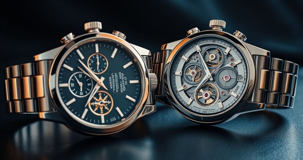 AI generated (Gemini + Flux) featured image for: Yüksek Kalite Replika Saatler: Prestij ve Mekaniğin Dansı (Prompt: A hyper realistic, studio luxury product photography image showing a meticulously crafted replica wa)