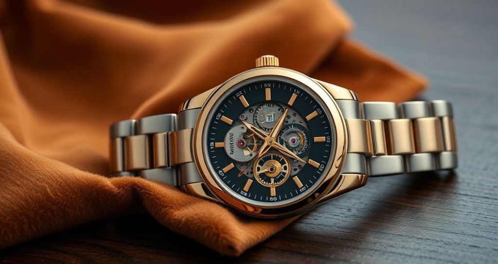 AI generated (Gemini + Flux) featured image for: Yüksek Kalite Replika Saatler: Prestij ve Mekanizma Sırları (Prompt: A luxurious product photography image showcasing a high quality replica watch with its intricate mec)