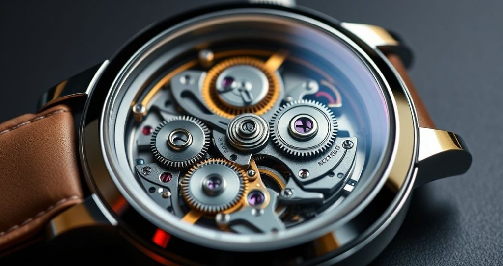 AI generated (Gemini + Flux) featured image for: Yüksek Kalite Replika Saatlerde ETA Mekanizması: Kalite ve Bakım Rehberi (Prompt: A detailed, high resolution studio photography image showing a meticulously crafted ETA mechanical w)