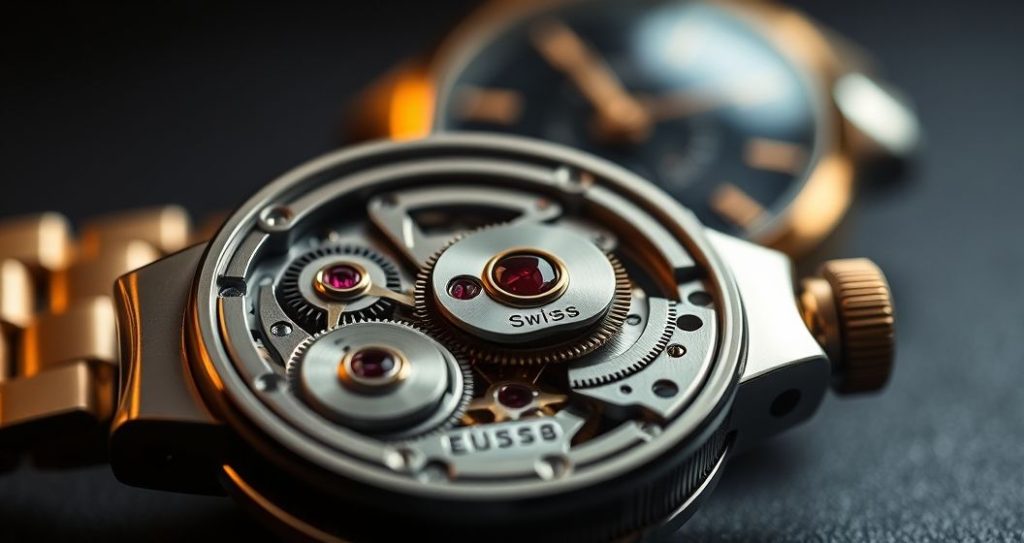 AI generated (Gemini + Flux) featured image for: Yüksek Kalite Replika Saatlerde İsviçre Mekanizması (Prompt: A hyperrealistic macro photography image showing a meticulously crafted Swiss watch movement with in)