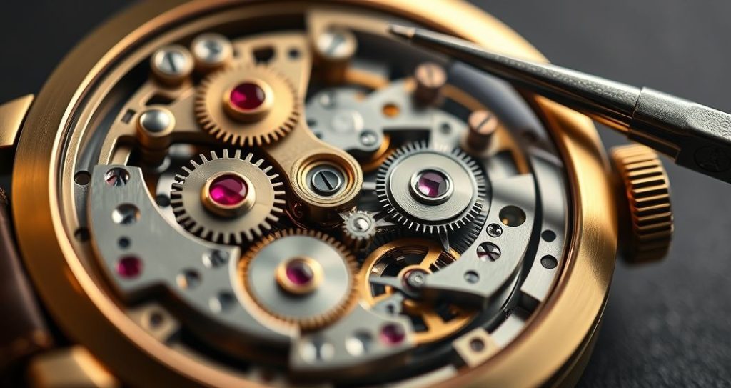 AI generated (Gemini + Flux) featured image for: Yüksek Kalite Replika Saatlerde Mekanizma Sırrı (Prompt: A hyperrealistic macro studio photograph showing the intricate, exposed mechanical movement of a hig)