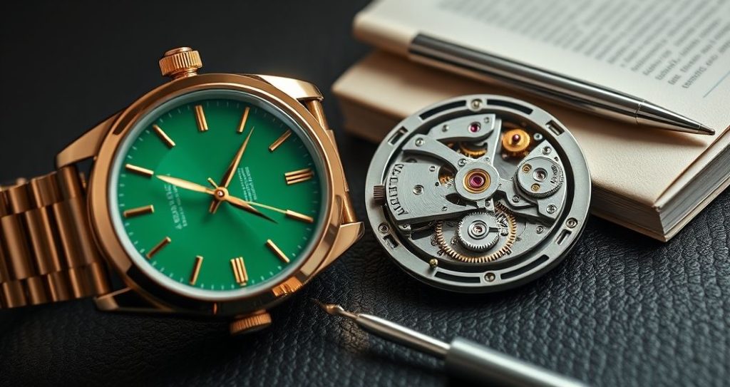 AI generated (Gemini + Flux) featured image for: Yüksek Kalite Replika ve ETA: Koleksiyoncu Rehberi (Prompt: A hyperrealistic, detailed studio photograph showing a meticulously crafted high end replica watch, )