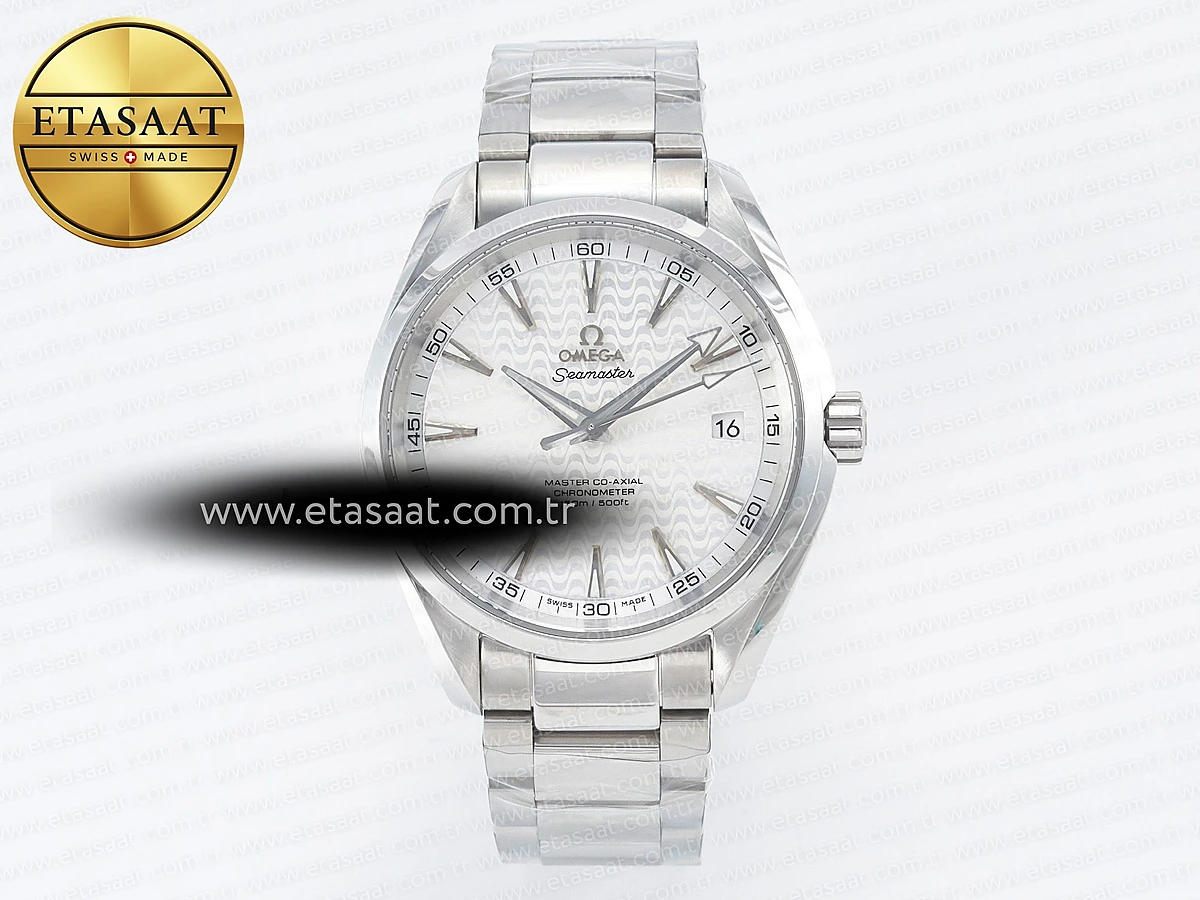 Omega Aqua Terra 150m 41mm VSF Beyaz Dokulu Kadran A8500 Eta Saat - 1:1 Süper Klon Replika Saat
