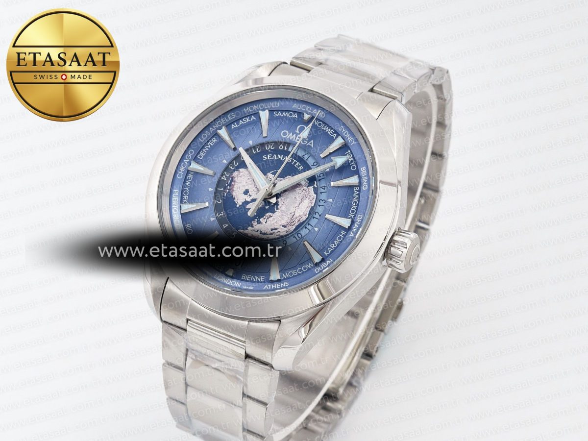Omega Aqua Terra 150M 43mm Worldtimer 24 VSF 1:1 Best Edition Summer Blue Dial on SS Bracelet A8938 Super Clone - Görsel 2