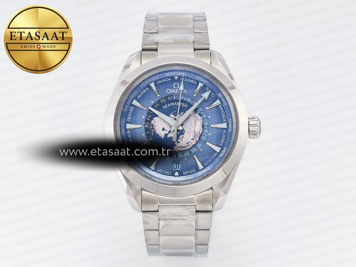 Omega Aqua Terra 150M 43mm Worldtimer 24 VSF 1:1 Best Edition Summer Blue Dial on SS Bracelet A8938 Super Clone - Görsel 3