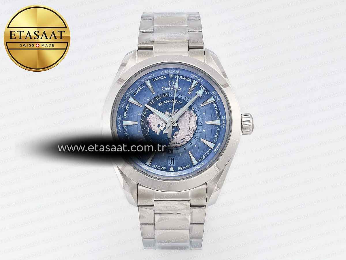 Omega Aqua Terra 150M 43mm Worldtimer 24 VSF Yaz A8938 Eta Saat - 1:1 Süper Klon Replika Saat