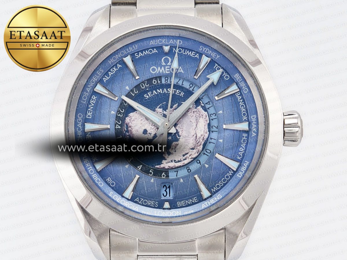 Omega Aqua Terra 150M 43mm Worldtimer 24 VSF 1:1 Best Edition Summer Blue Dial on SS Bracelet A8938 Super Clone - Görsel 4