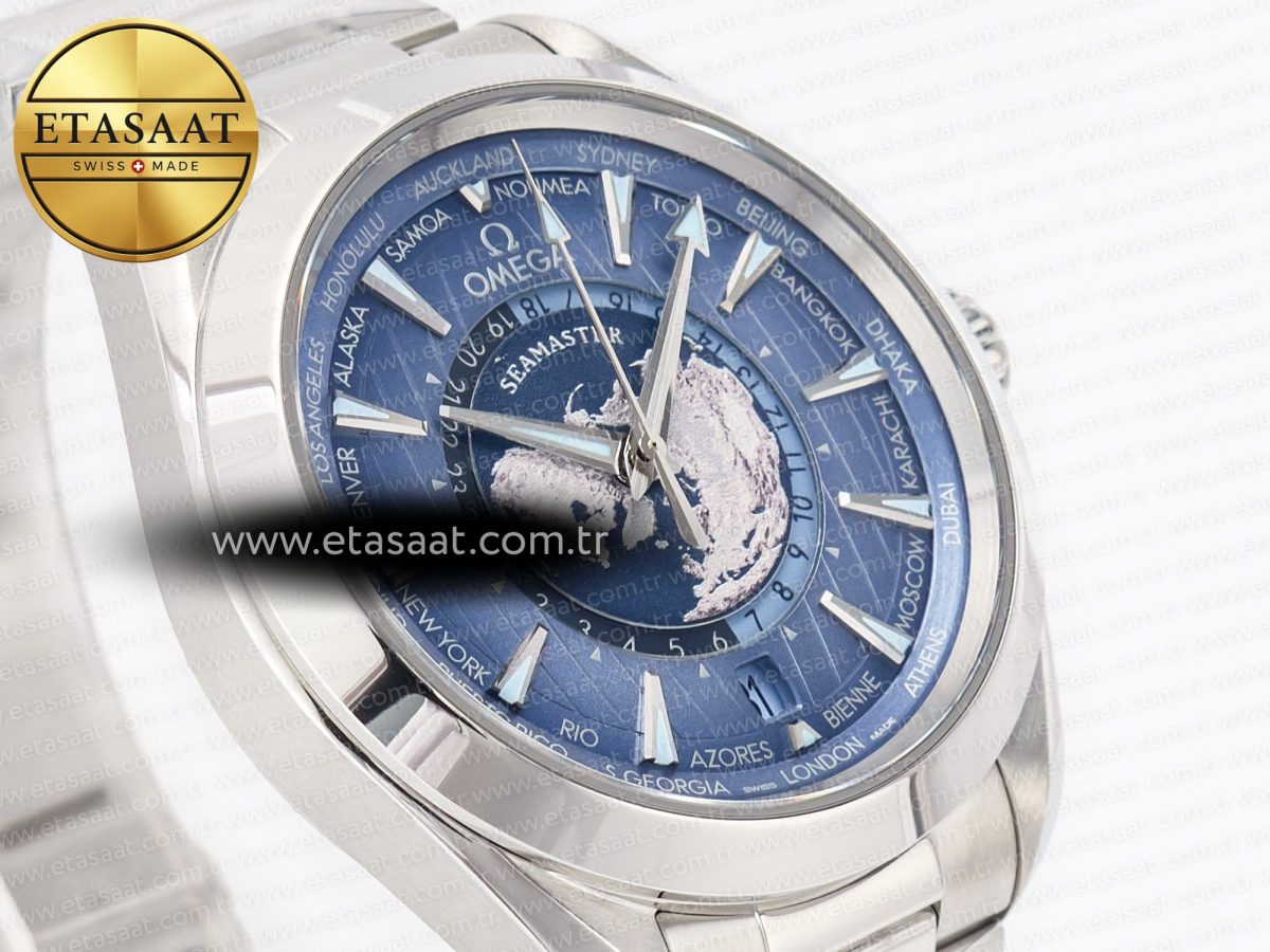 Omega Aqua Terra 150M 43mm Worldtimer 24 VSF 1:1 Best Edition Summer Blue Dial on SS Bracelet A8938 Super Clone - Görsel 5