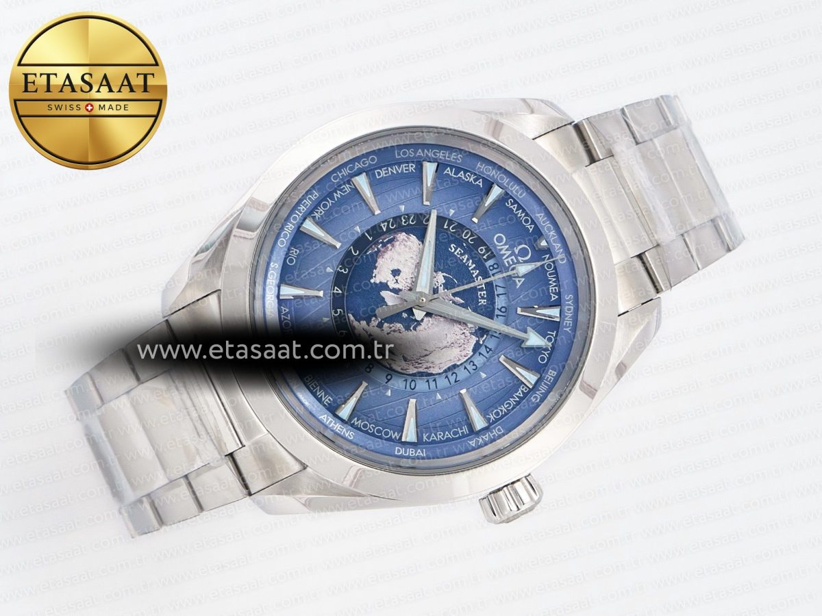 Omega Aqua Terra 150M 43mm Worldtimer 24 VSF 1:1 Best Edition Summer Blue Dial on SS Bracelet A8938 Super Clone - Görsel 8