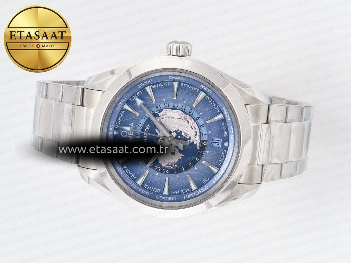 Omega Aqua Terra 150M 43mm Worldtimer 24 VSF 1:1 Best Edition Summer Blue Dial on SS Bracelet A8938 Super Clone - Görsel 9