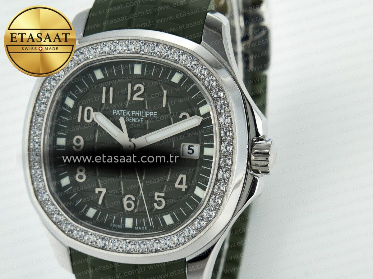 Patek Philippe Aquanaut 5267 SS PPF 1:1 Best Edition Green Textured Dial On Green Rubber Strap Ronda Quartz - Görsel 11