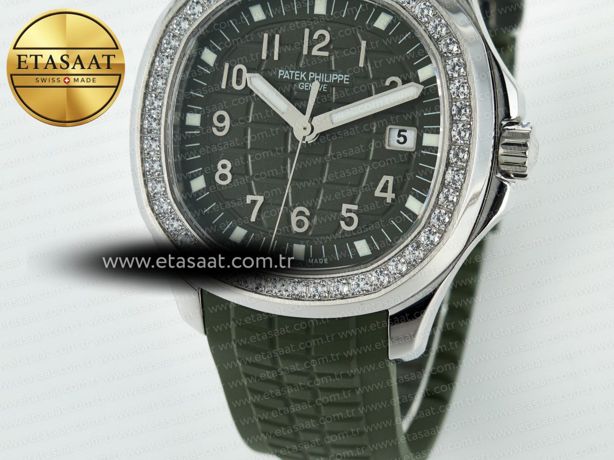 Patek Philippe Aquanaut 5267 SS PPF 1:1 Best Edition Green Textured Dial On Green Rubber Strap Ronda Quartz - Görsel 12