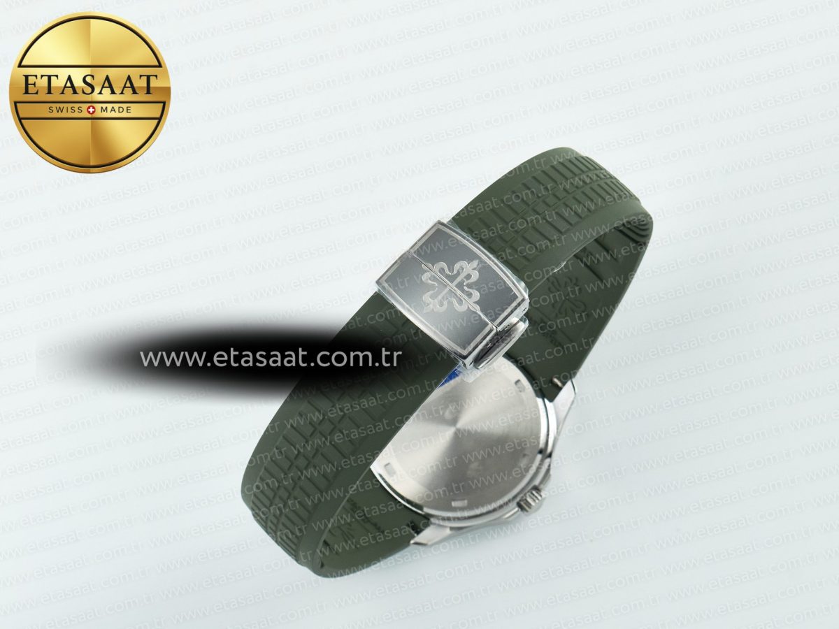 Patek Philippe Aquanaut 5267 SS PPF 1:1 Best Edition Green Textured Dial On Green Rubber Strap Ronda Quartz - Görsel 15