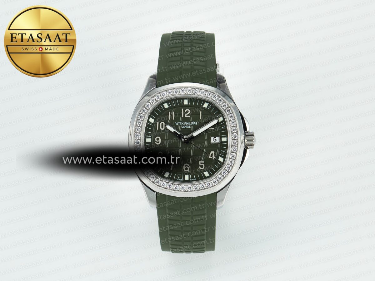 Patek Philippe Aquanaut 5267 SS PPF 1:1 Best Edition Green Textured Dial On Green Rubber Strap Ronda Quartz - Görsel 3