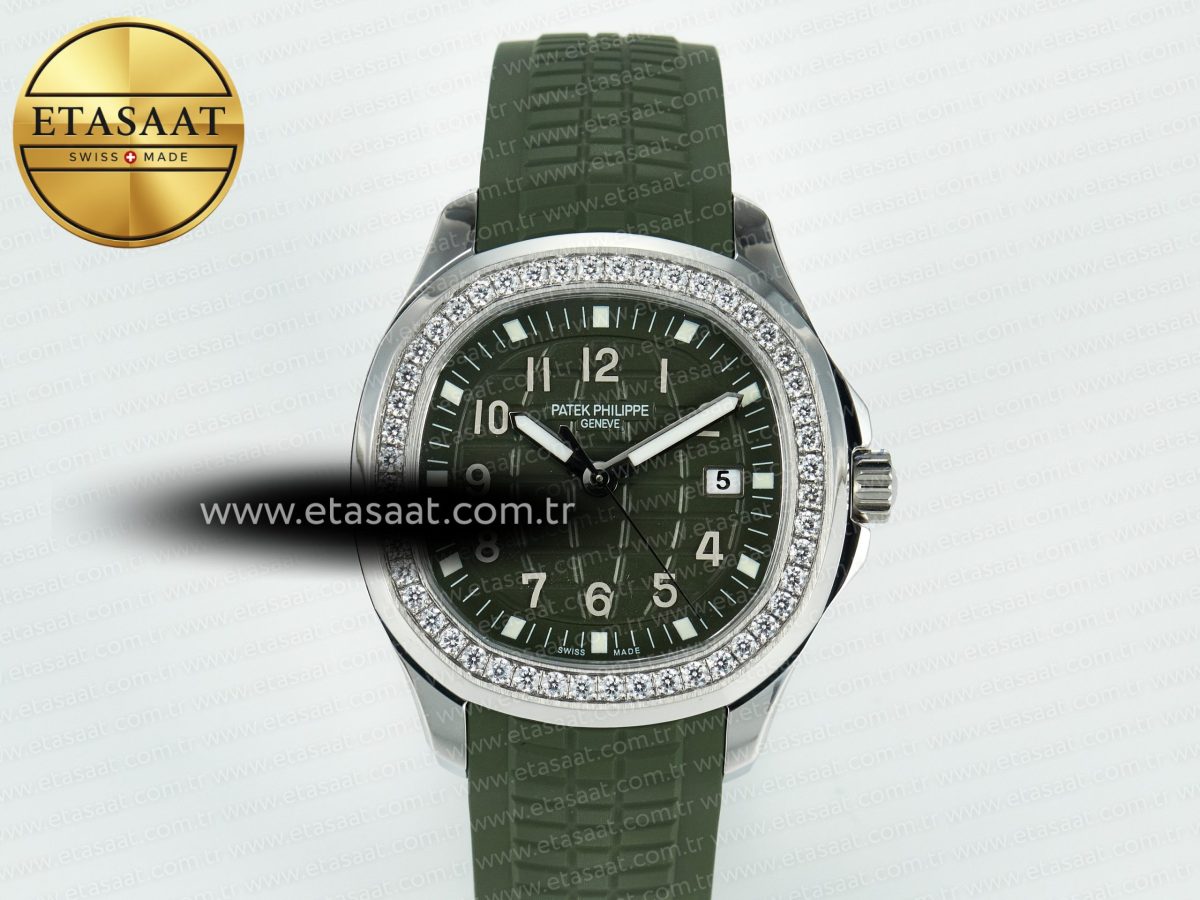 Patek Philippe Aquanaut 5267 SS PPF 1:1 Best Edition Green Textured Dial On Green Rubber Strap Ronda Quartz - Görsel 4
