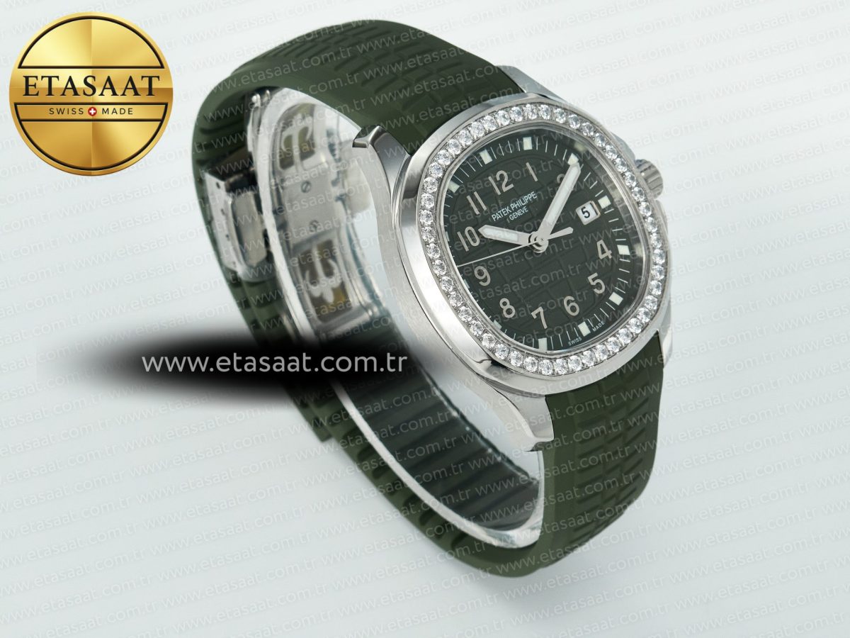 Patek Philippe Aquanaut 5267 SS PPF 1:1 Best Edition Green Textured Dial On Green Rubber Strap Ronda Quartz - Görsel 5