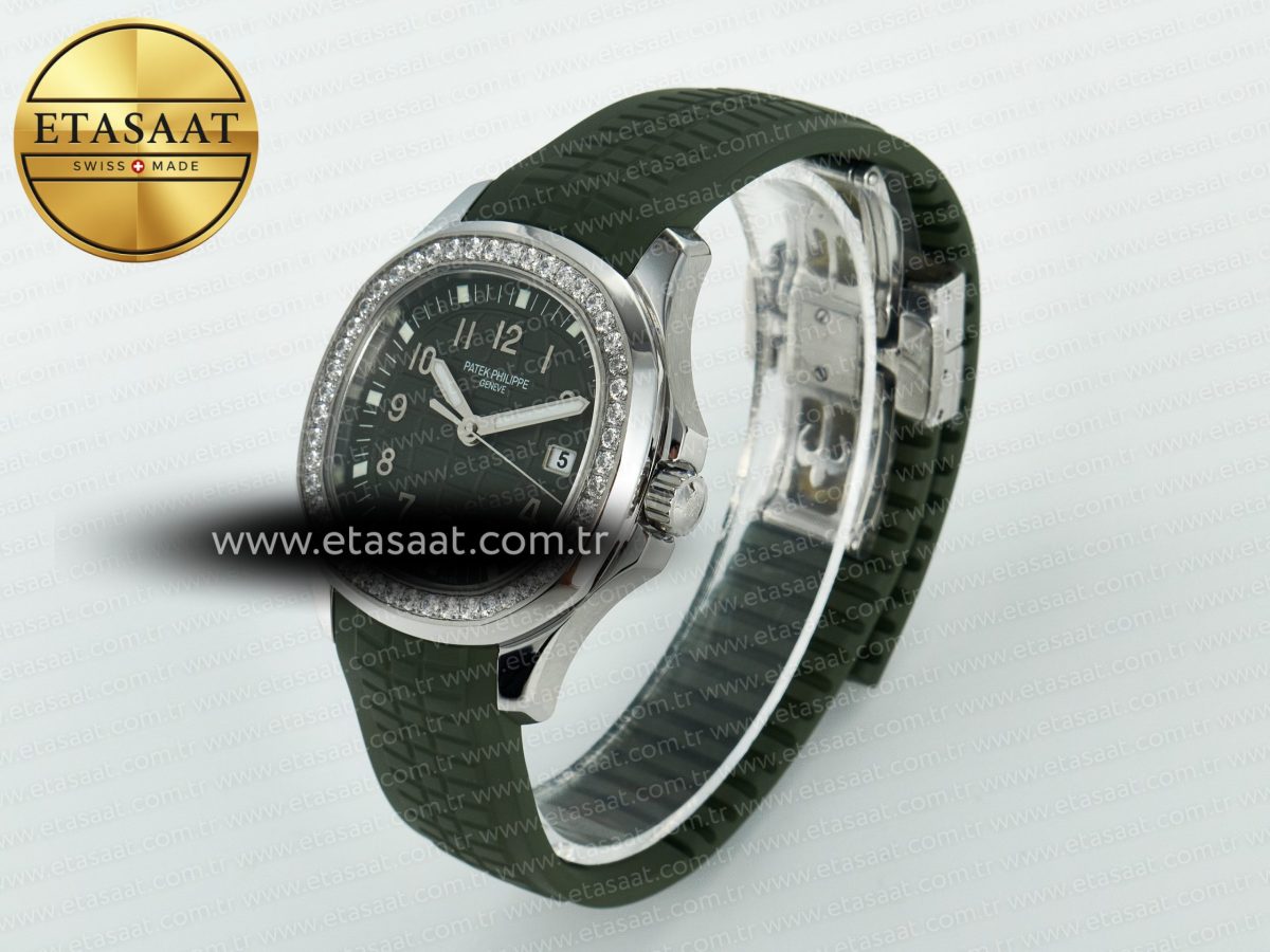 Patek Philippe Aquanaut 5267 SS PPF 1:1 Best Edition Green Textured Dial On Green Rubber Strap Ronda Quartz - Görsel 6
