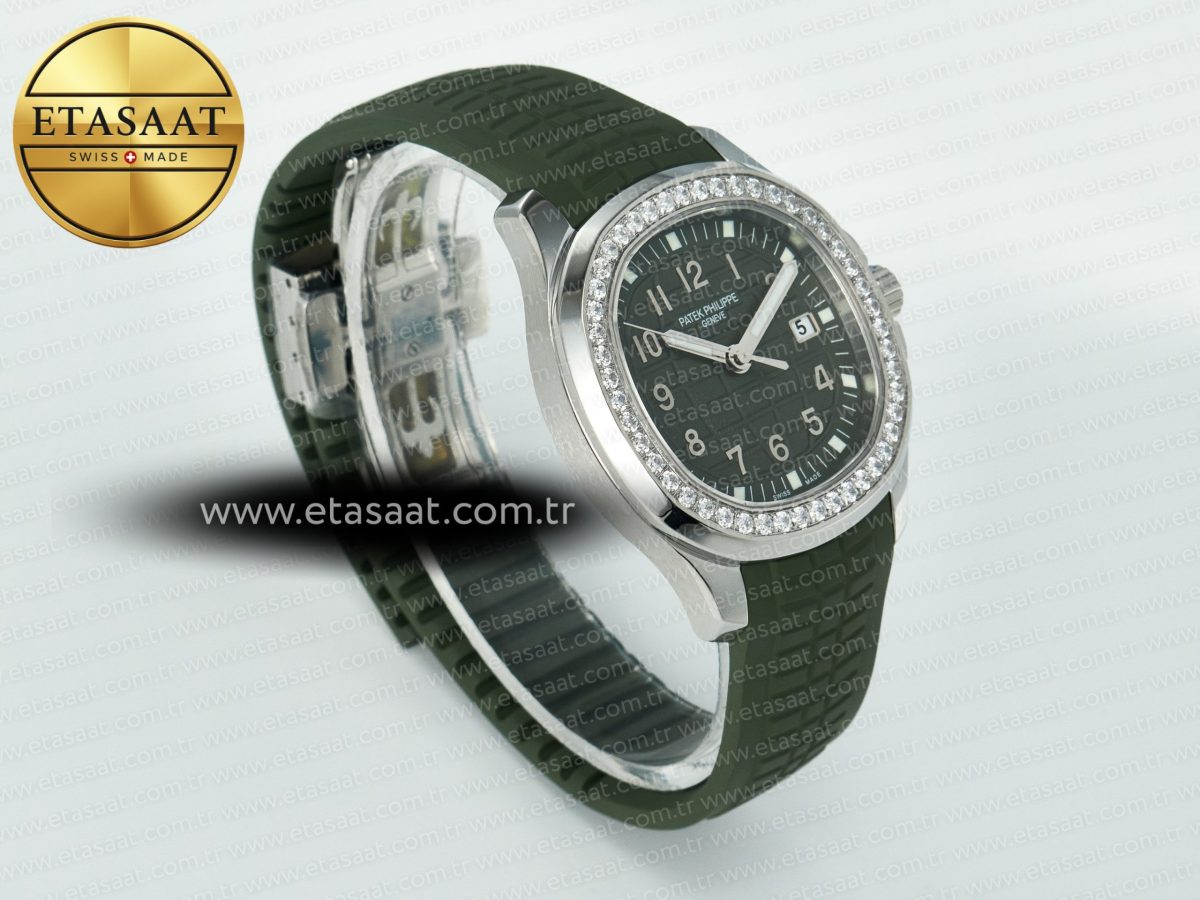 Patek Philippe Aquanaut 5267 SS PPF 1:1 Best Edition Green Textured Dial On Green Rubber Strap Ronda Quartz - Görsel 7