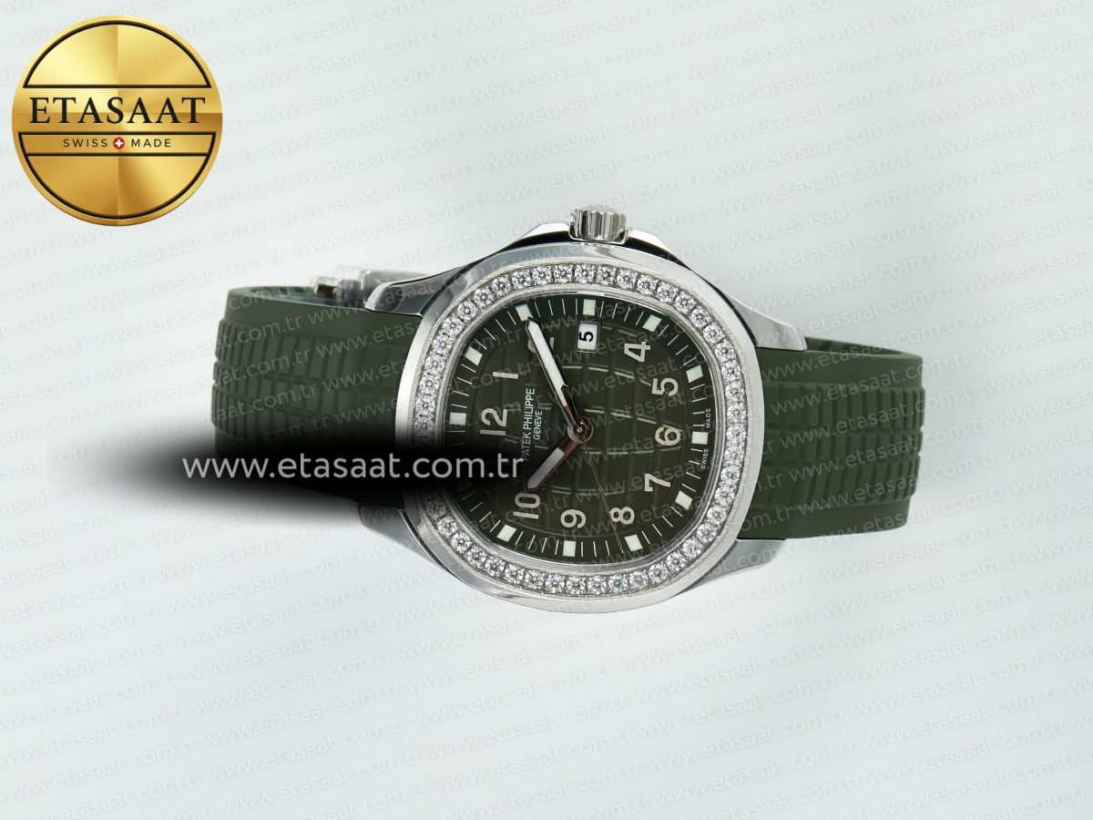 Patek Philippe Aquanaut 5267 SS PPF 1:1 Best Edition Green Textured Dial On Green Rubber Strap Ronda Quartz - Görsel 8