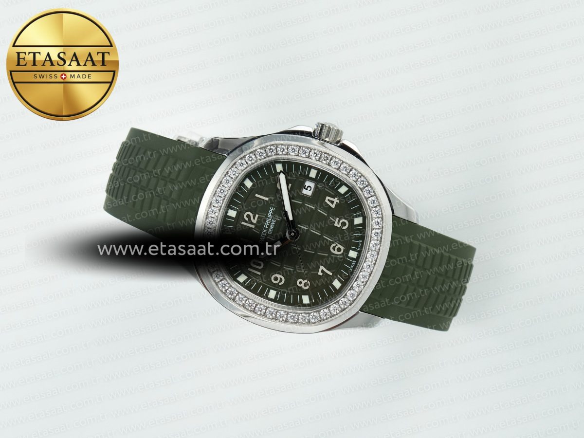 Patek Philippe Aquanaut 5267 SS PPF 1:1 Best Edition Green Textured Dial On Green Rubber Strap Ronda Quartz - Görsel 9