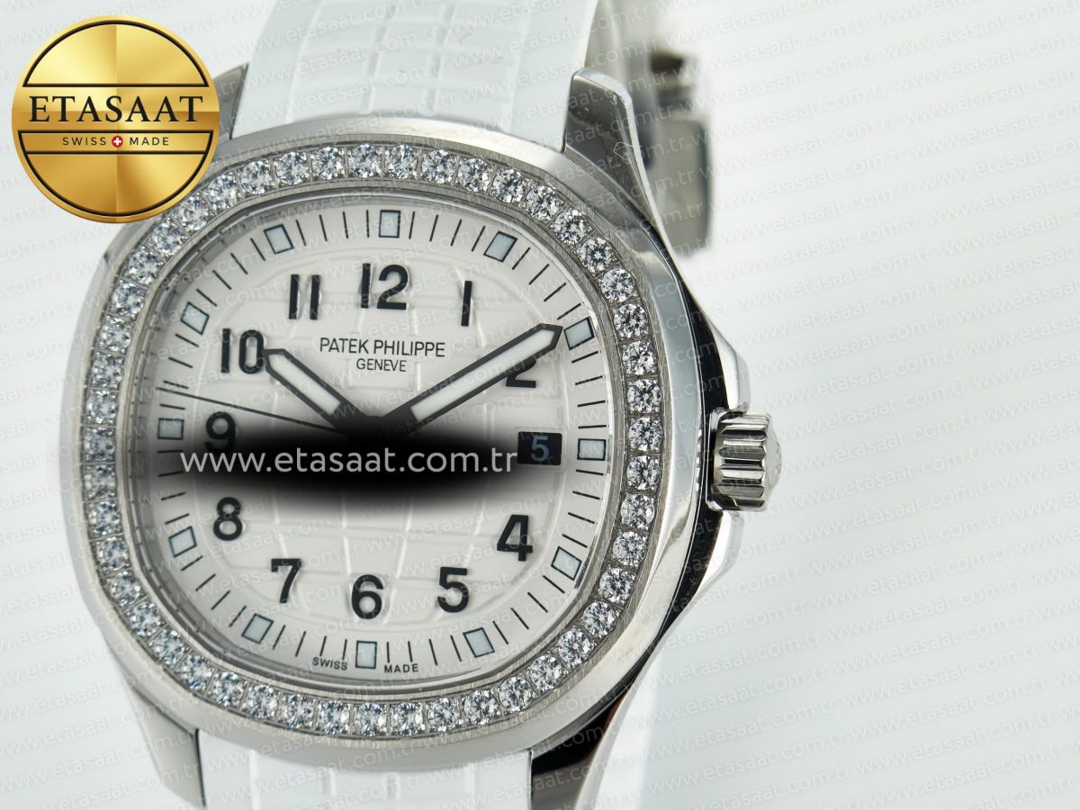 Patek Philippe Aquanaut 5267 SS PPF 1:1 Best Edition White Textured Dial On White Rubber Strap Ronda Quartz - Görsel 11