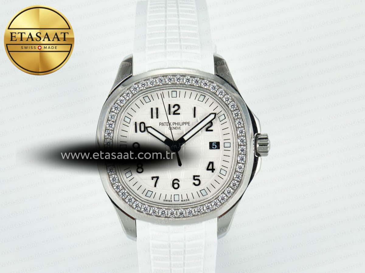 Patek Philippe Aquanaut 5267 SS PPF 1:1 Best Edition White Textured Dial On White Rubber Strap Ronda Quartz - Görsel 4