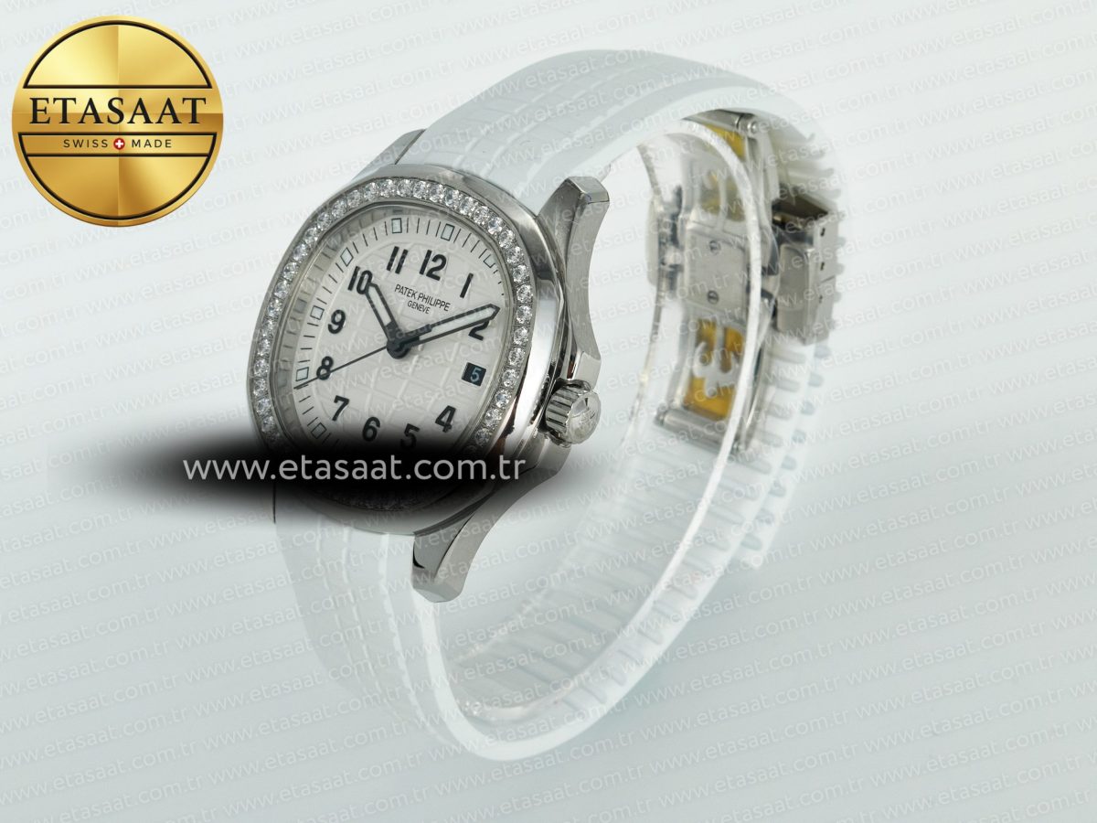 Patek Philippe Aquanaut 5267 SS PPF 1:1 Best Edition White Textured Dial On White Rubber Strap Ronda Quartz - Görsel 6