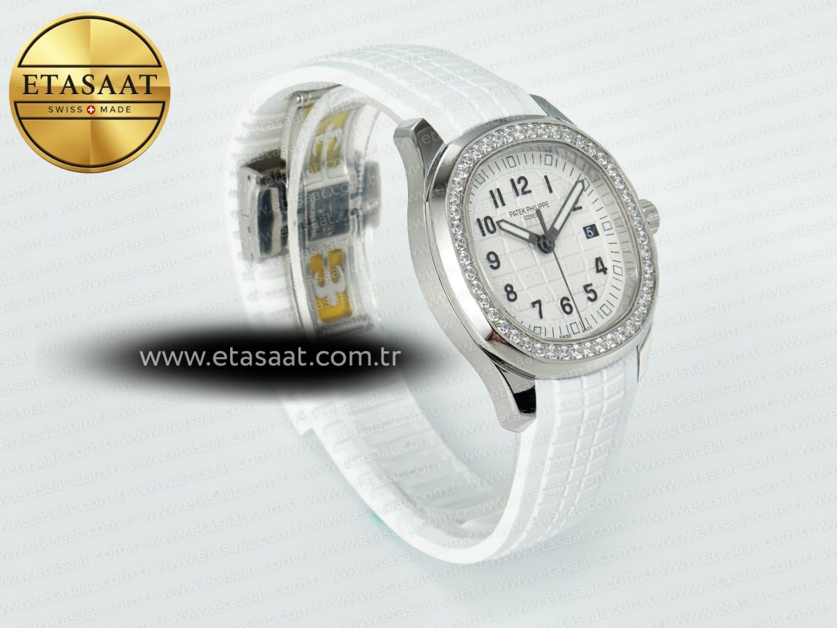 Patek Philippe Aquanaut 5267 SS PPF 1:1 Best Edition White Textured Dial On White Rubber Strap Ronda Quartz - Görsel 7