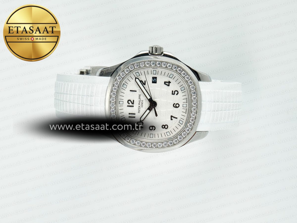 Patek Philippe Aquanaut 5267 SS PPF 1:1 Best Edition White Textured Dial On White Rubber Strap Ronda Quartz - Görsel 8