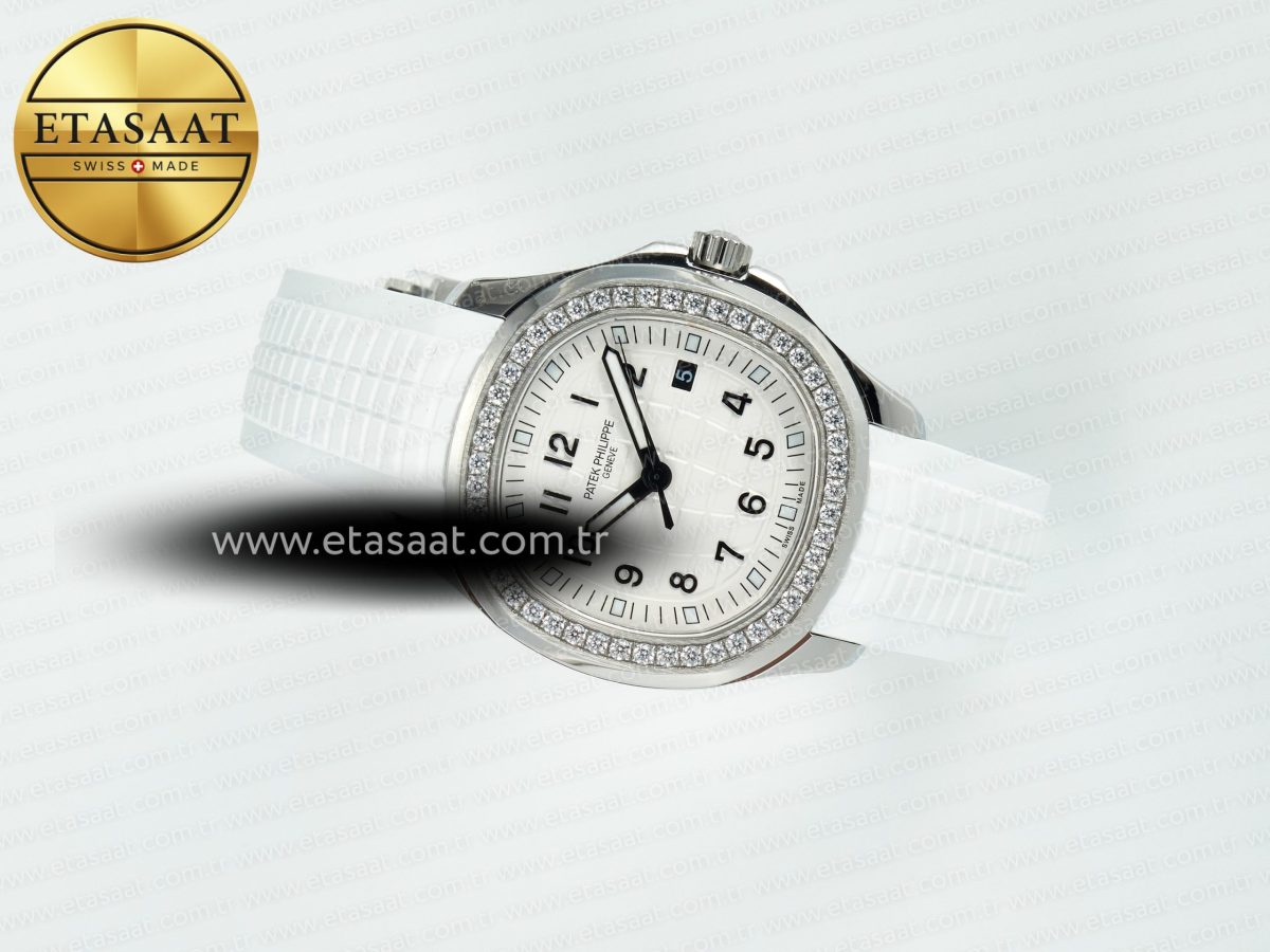 Patek Philippe Aquanaut 5267 SS PPF 1:1 Best Edition White Textured Dial On White Rubber Strap Ronda Quartz - Görsel 9
