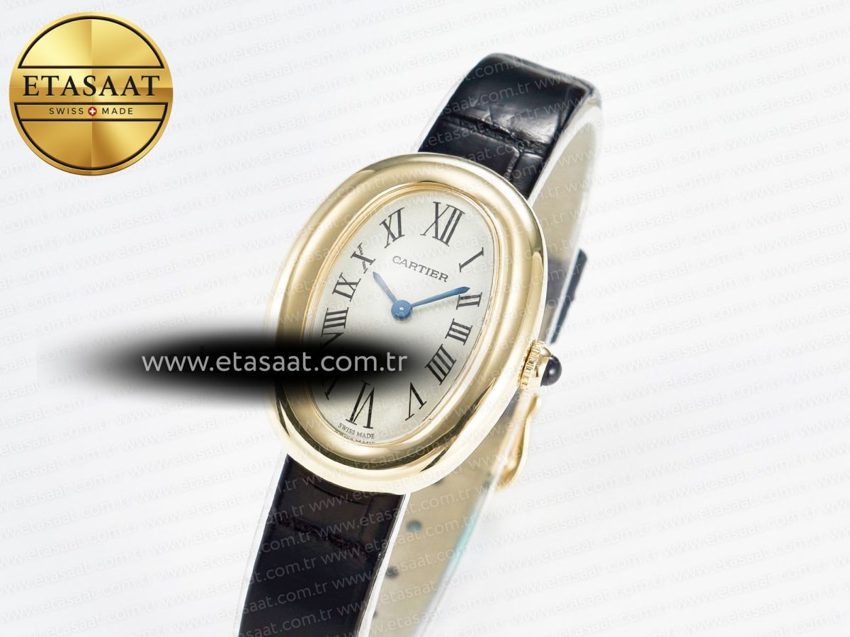 Cartier Baignoire De Cartier YG DRF 1:1 Best Edition Silver Dial on Black Leather Strap Swiss Quartz - Görsel 2