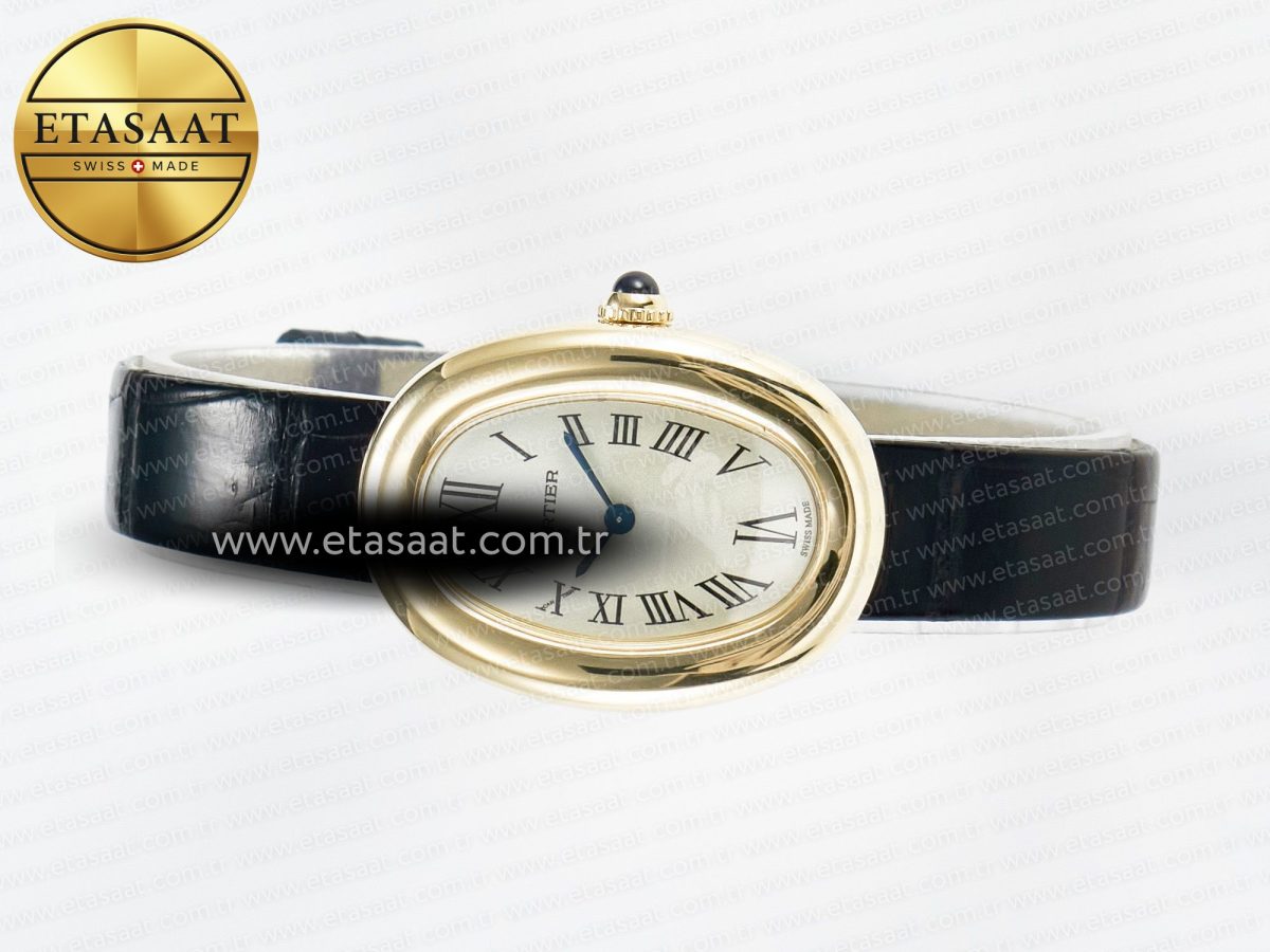 Cartier Baignoire De Cartier YG DRF 1:1 Best Edition Silver Dial on Black Leather Strap Swiss Quartz - Görsel 9