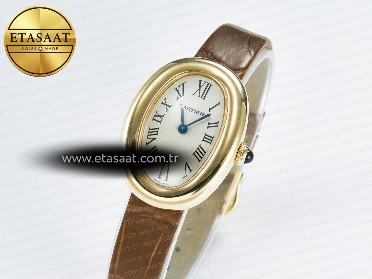 Cartier Baignoire De Cartier YG DRF 1:1 Best Edition Silver Dial on Brown Leather Strap Swiss Quartz - Görsel 2