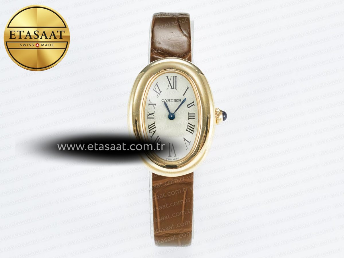 Cartier Baignoire De Cartier YG DRF 1:1 Best Edition Silver Dial on Brown Leather Strap Swiss Quartz - Görsel 3