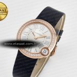 Cartier Ballon Blanc De Cartier 30mm RG DRF 1:1 Best Edition Silvered Texture Dial Diamonds Bezel on Black Leather Stra