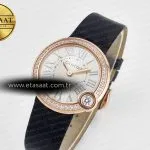 Cartier Ballon Blanc De Cartier 30mm RG DRF 1:1 Best Edition Silvered Texture Dial Diamonds Bezel on Black Leather Stra