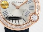 Cartier Ballon Blanc De Cartier 30mm RG DRF 1:1 Best Edition Silvered Texture Dial Diamonds Bezel on Black Leather Stra - Görsel 10