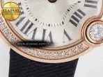 Cartier Ballon Blanc De Cartier 30mm RG DRF 1:1 Best Edition Silvered Texture Dial Diamonds Bezel on Black Leather Stra - Görsel 12