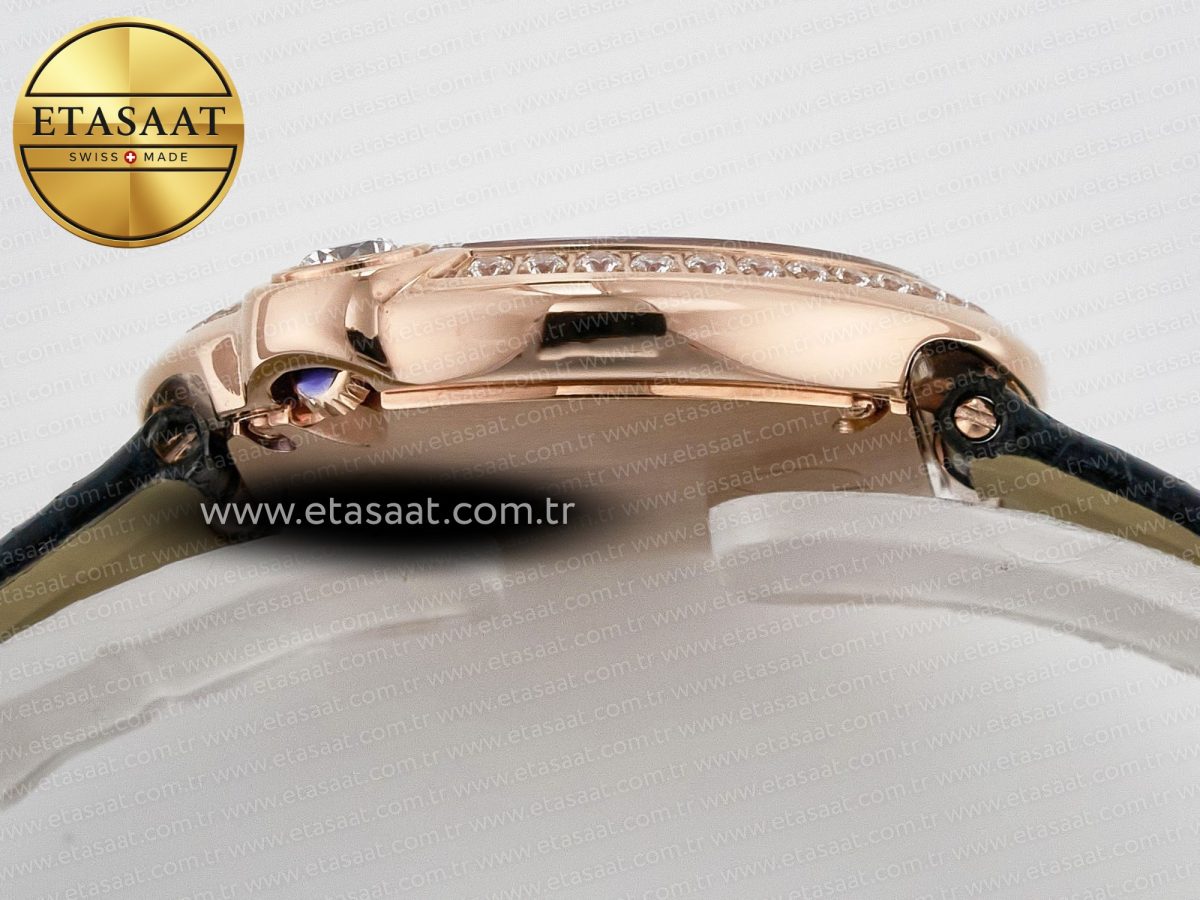 Cartier Ballon Blanc De Cartier 30mm RG DRF 1:1 Best Edition Silvered Texture Dial Diamonds Bezel on Black Leather Stra - Görsel 13