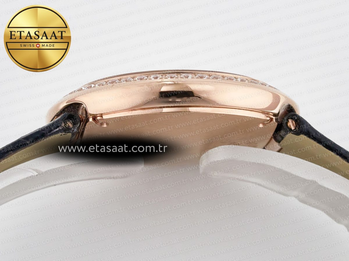 Cartier Ballon Blanc De Cartier 30mm RG DRF 1:1 Best Edition Silvered Texture Dial Diamonds Bezel on Black Leather Stra - Görsel 14