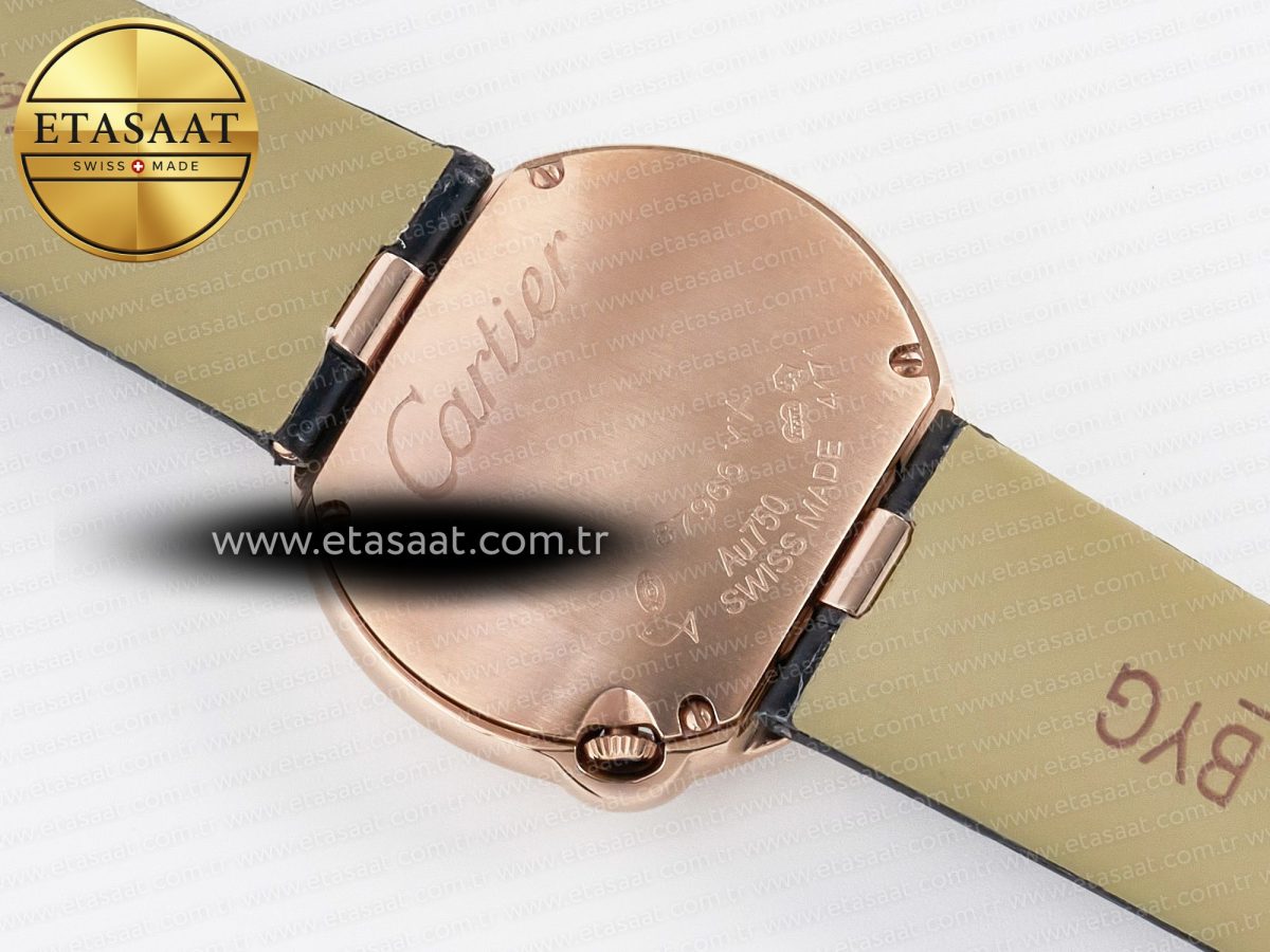 Cartier Ballon Blanc De Cartier 30mm RG DRF 1:1 Best Edition Silvered Texture Dial Diamonds Bezel on Black Leather Stra - Görsel 16