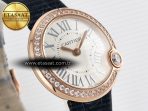 Cartier Ballon Blanc De Cartier 30mm RG DRF 1:1 Best Edition Silvered Texture Dial Diamonds Bezel on Black Leather Stra - Görsel 5