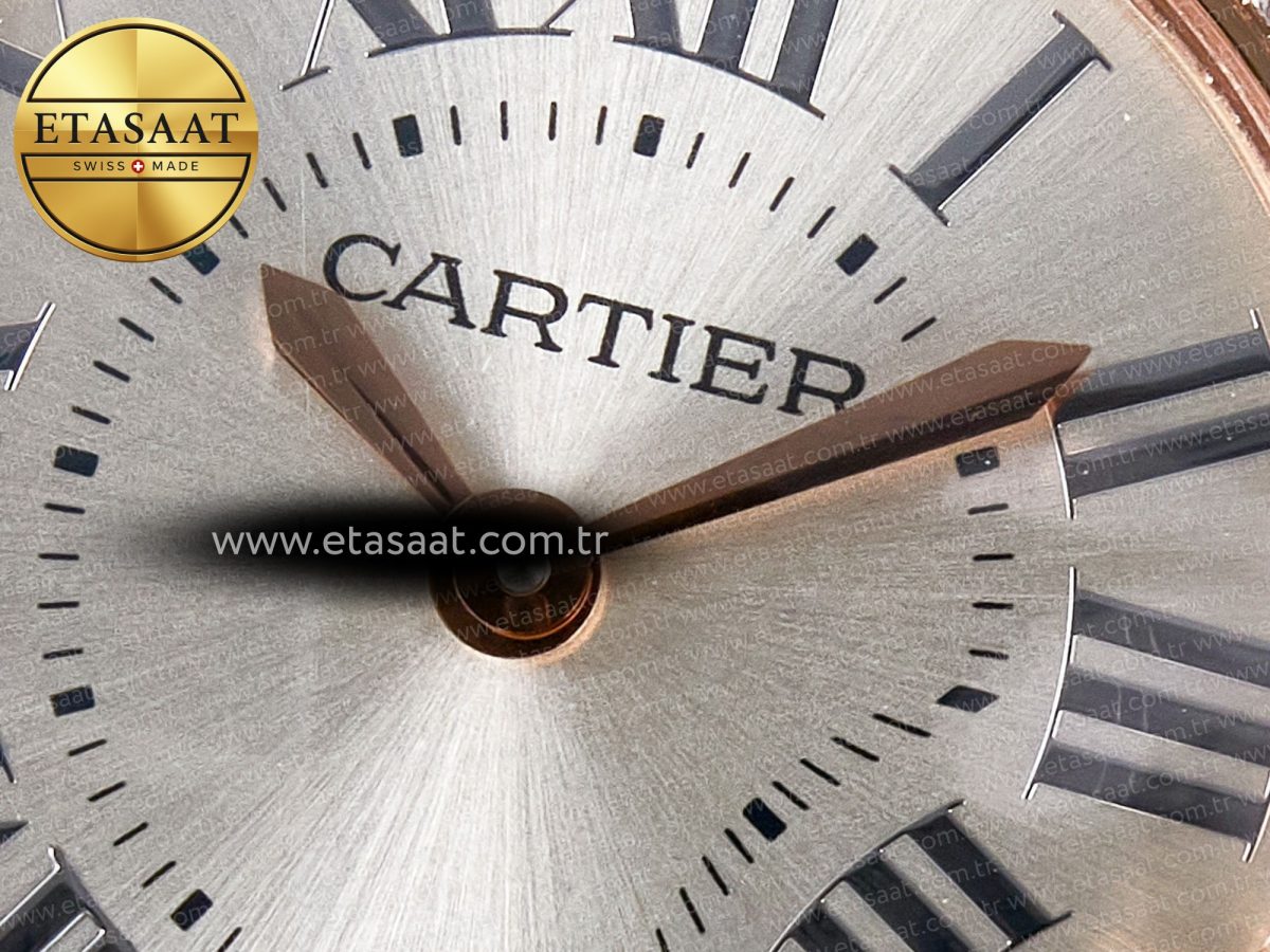 Cartier Ballon Blanc De Cartier 30mm RG DRF 1:1 Best Edition Silvered Texture Dial Diamonds Bezel on Green Leather Strap Ronda Quartz - Görsel 11